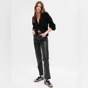 Gap Black Sky High Rise Faux Leather Cheeky Straight Pants